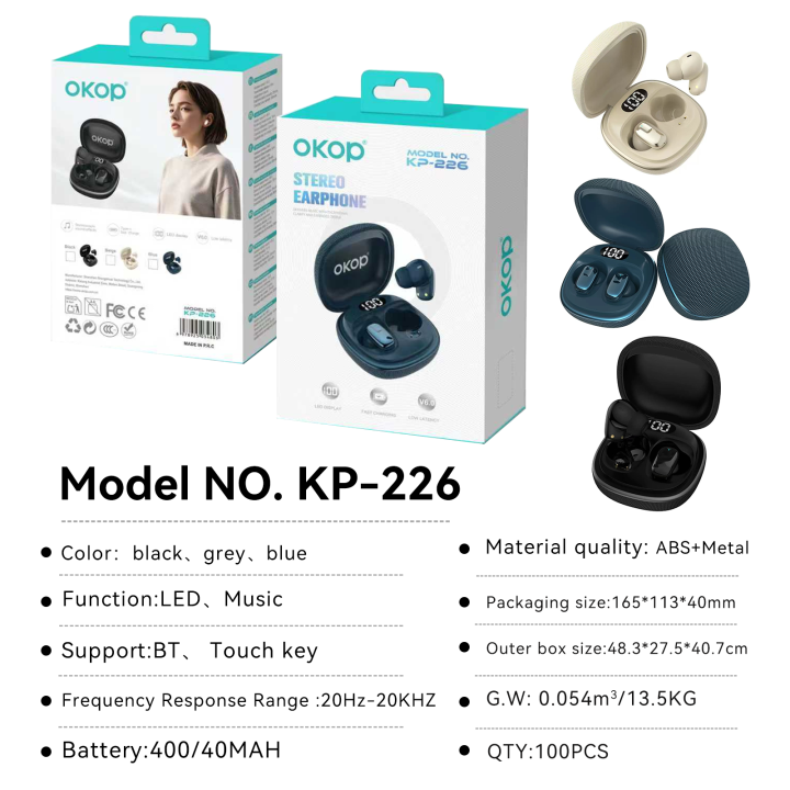 უსადენო Bluetooth ყურსასმენები KP-226, ციფრული ეკრანით