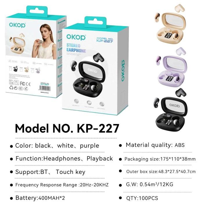 უსადენო Bluetooth ყურსასმენები KP-227, ციფრული ეკრანით